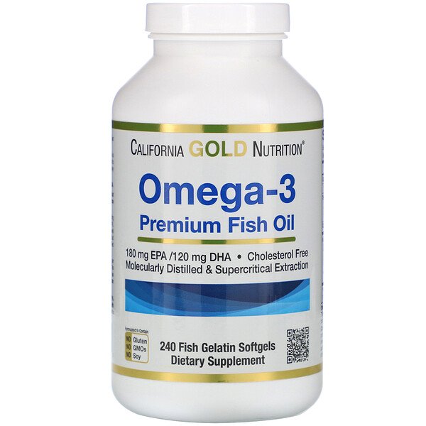 California Gold Nutrition, Омега-3, рыбий жир премиум-класса, 240 мягких капсул с рыбным желатином
